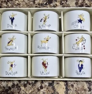 New Pottery Barn Reindeer Porcelain Napkin Holders Holiday Table Decor